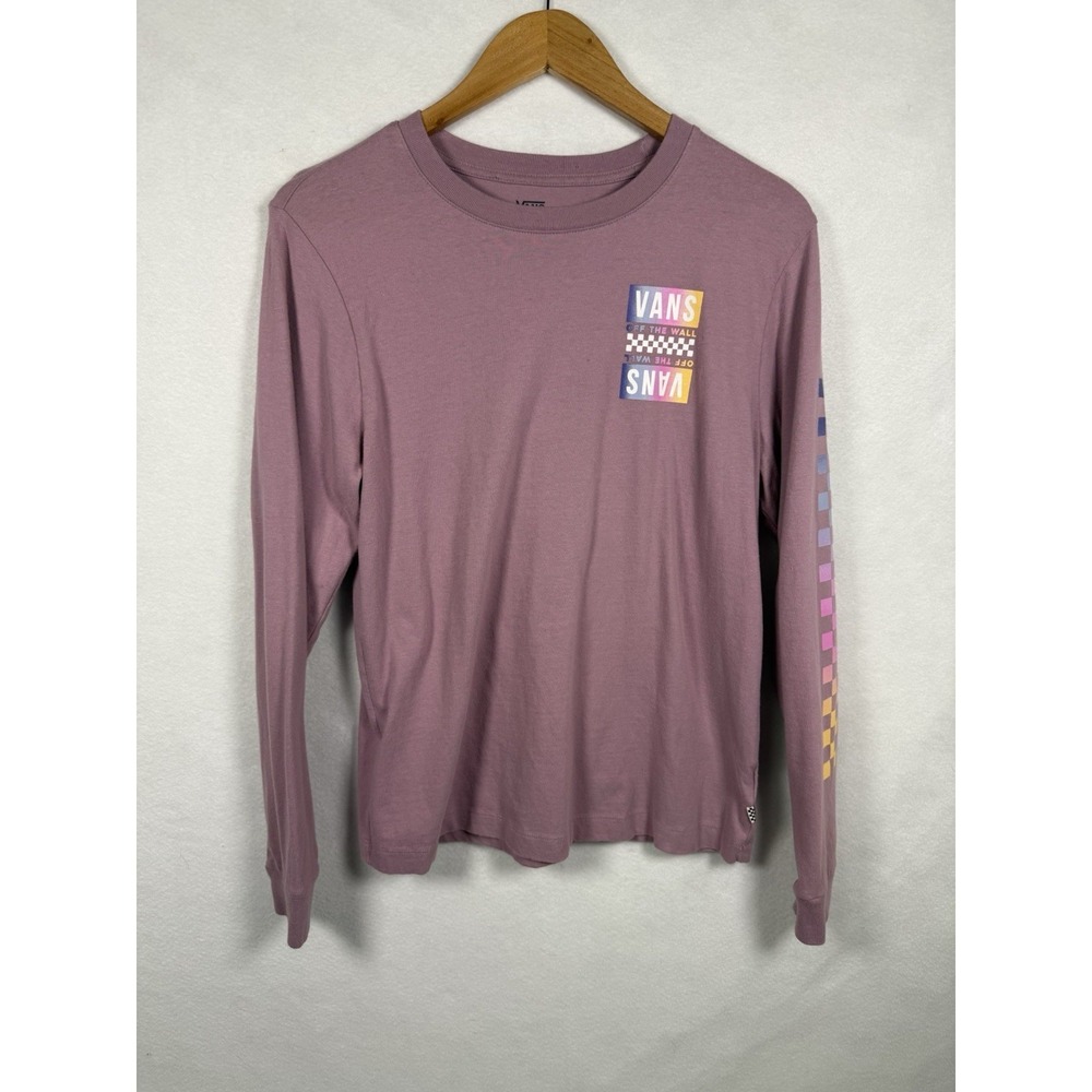 Vans Long Sleeve T Shirt Women Medium Pink Graphic Logo Off The Wall Casual